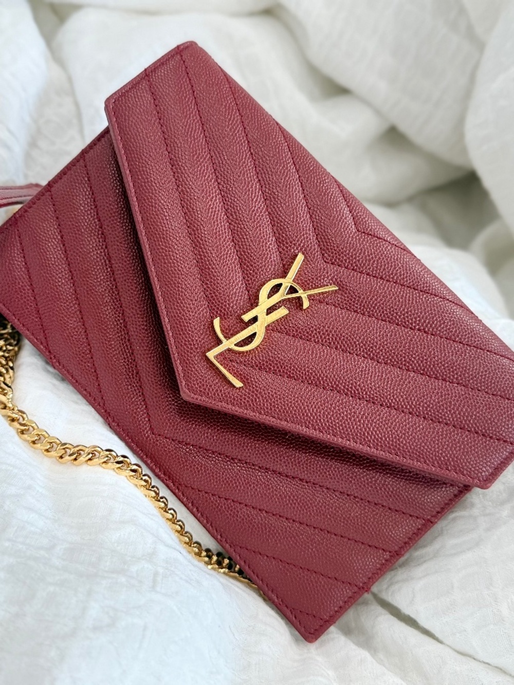 YSL CASSANDRE ENVELOPE CHAIN PURSE IN LAMBSKIN